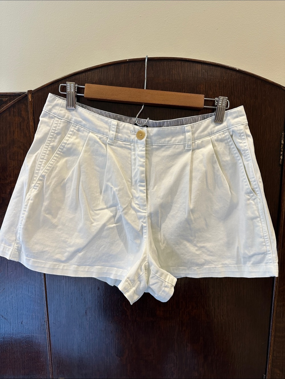 J. Crew White Pleated Cotton Bermuda Shorts